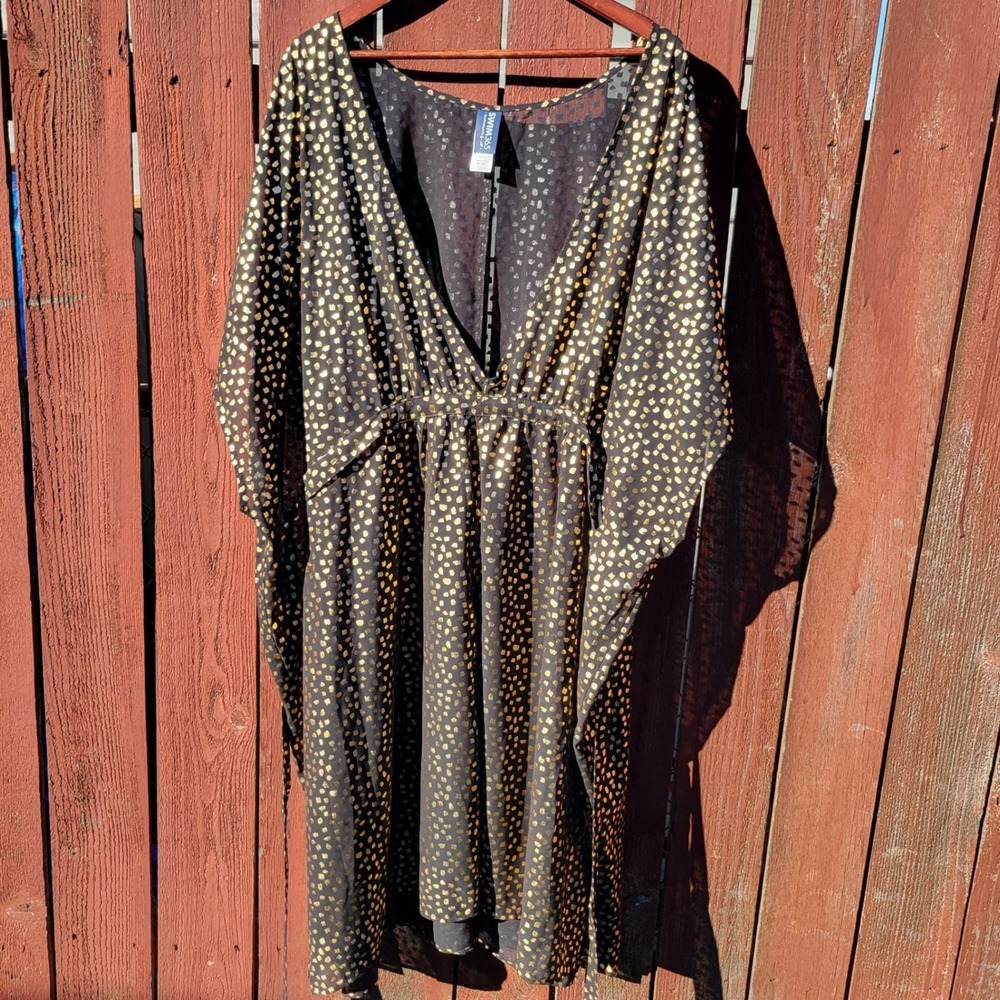 Swim365 Black Gold Foil Dot Kaftan Swim Cover Up Dress 3X/4X Plus Size 62-0745-0